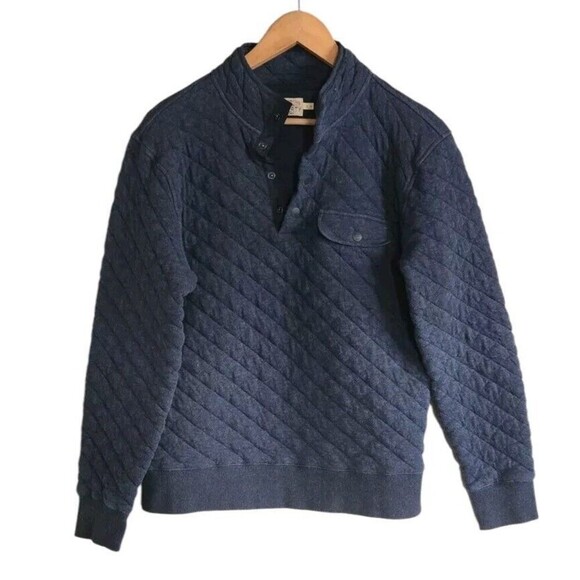 Faherty Epic Quilted Fleece Pullover Men Small Blue Snap Button Organic Cotton - Picture 1 of 8
